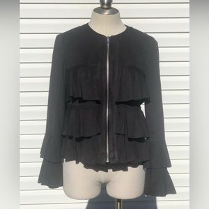 INC Size M - Black Zip-Up Ruffle Jacket
